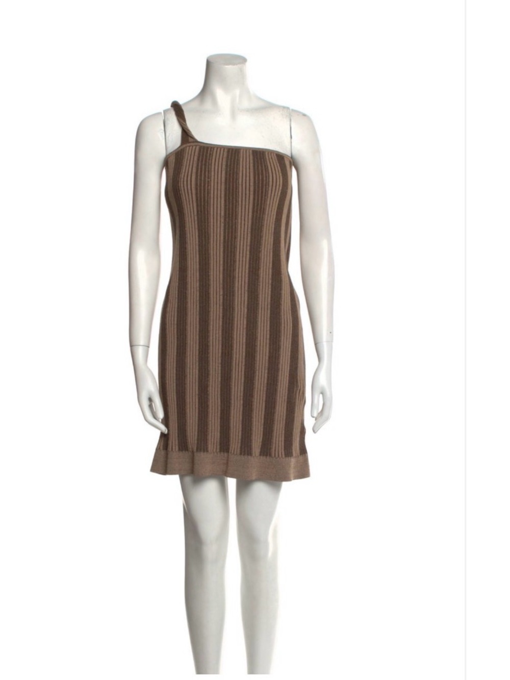 Jacquemus Brown Striped One-Shoulder Knit Dress